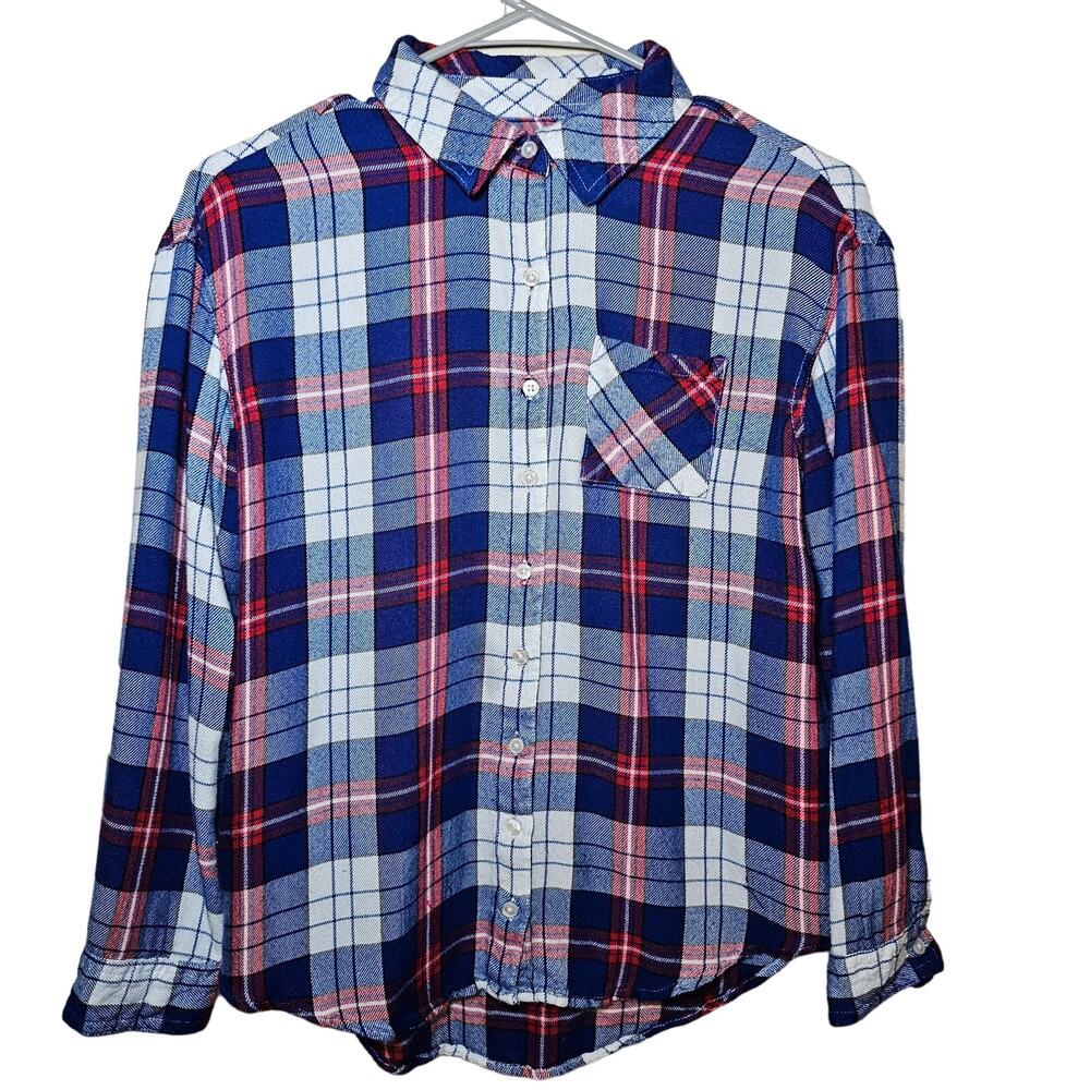 Justice Perfect Plaid Blue Red White Flannel Youth XL 14-16 Girl Y2K Cozy Soft